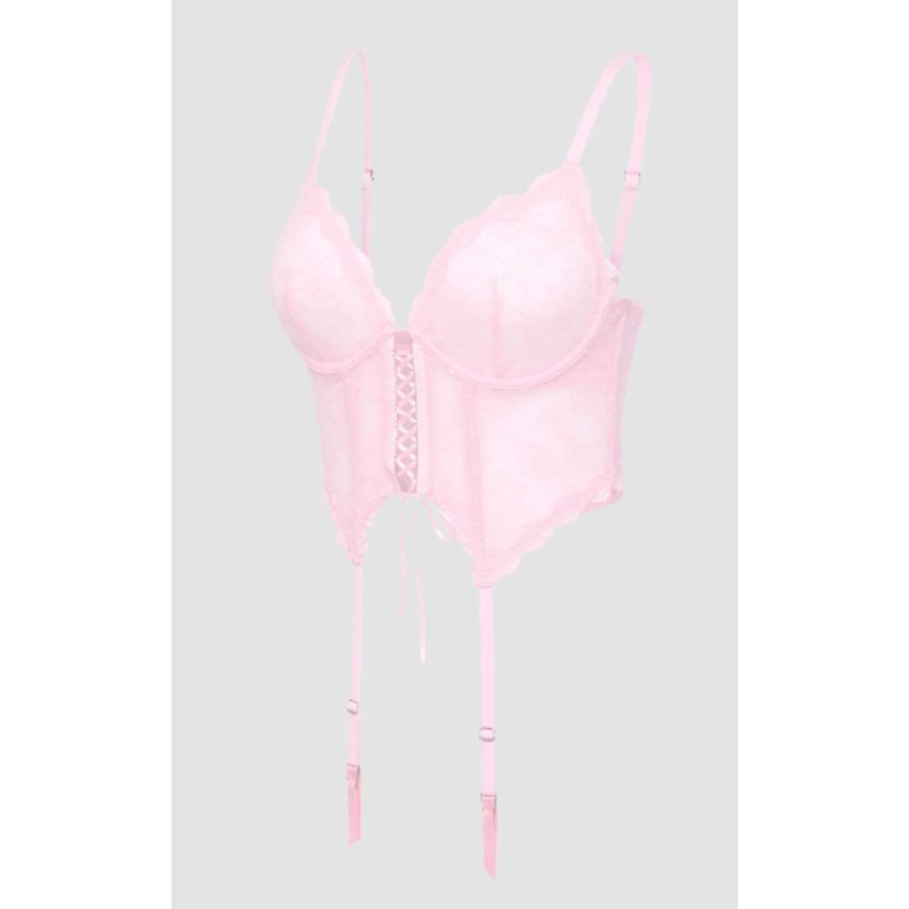 NWT Savage X Fenty At First Sight Bustier‎ Pink Lace Corset Lingerie Size L